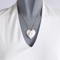 Bride necklace, white satin, draped heart, porcelain heart, heart necklace, gold, stainless steel, snake chain, Vanillakiln, 