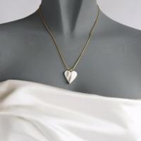 Bride necklace, draped heart, satin white, small white, porcelain heart necklace, vermeil snake chain, gold vermeil, VanillaK