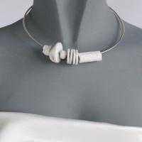 LINEN bead necklace, modern necklace, white porcelain beads, celadon blue glaze, 925 sterling silver, snake chain, omega neck