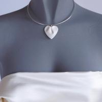 DRAPED heart necklace, medium, white porcelain, choose silver chain