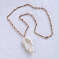 sculpted porcelain hand, hand sculpture, hand pendant, hand necklace, gold lustre porcelain, rose gold necklace, rose gold li