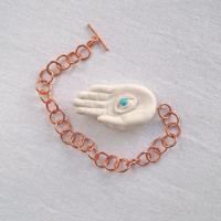 Mystic hand pendulum, EYE LIGHT pendulum, white porcelain hand, turquoise eye, copper chain, toggle clasp, Vanillakiln, coppe