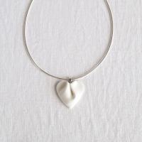 DRAPED heart necklace, medium, white porcelain, choose silver chain