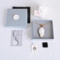 FEATHER necklace, speckled pink, rose gold chain