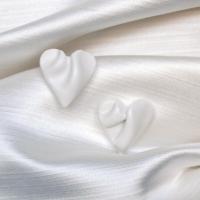 draped hearts, bride earrings, white satin porcelain, white heart earrings, magnet earrings, sterling silver pins, VanillaKil