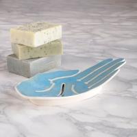 ceramic, HAND soap dish, white porcelain, blue lake, Vanillakiln, UK, porcelain hand, ceramic hand, blue soap dish,