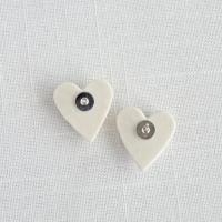draped hearts, bride earrings, white satin porcelain, white heart earrings, sterling silver pins, VanillaKiln, UK, 18th weddi