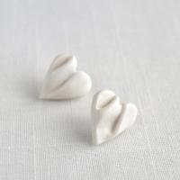 DRAPED heart earrings, white porcelain, 925 sterling silver, gold plated steel or rose gold vermeil