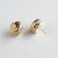 Gold NUGGET stud earrings, white porcelain paper clay, gold pins
