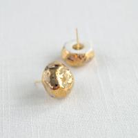 Gold NUGGET stud earrings, white porcelain paper clay, gold pins