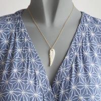 White porcelain feather, white feather, dainty feather necklace, gold lustre, 925 sterling silver, gold vermeil, 1st annivers