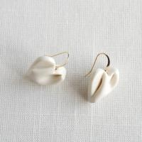 Draped heart earrings, gold fill wires, satin white glaze, pierced ears, 18th wedding anniversary gift, Valentine's day gift,