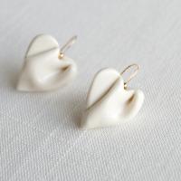 Draped heart earrings, gold fill wires, satin white glaze, pierced ears, 18th wedding anniversary gift, Valentine's day gift,