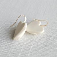 Draped heart earrings, gold fill wires, satin white glaze, pierced ears, 18th wedding anniversary gift, Valentine's day gift,