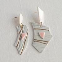 No5, TERRAZZO earrings, mis-matched earrings, gold white porcelain earrings, statement earrings, stainless steel pins, 24 car