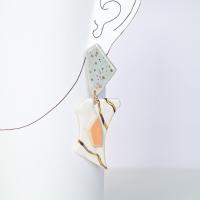 No3, TERRAZZO inspired, mis-matched earrings, porcelain, gold, TERRAZZO earrings, grey, citrus, gold white porcelain earrings