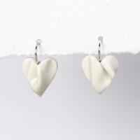 White draped hearts earrings, 925 sterling silver, semi circular wires, white heart earrings, wedding jewellery, bride earrin