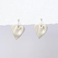 Draped heart earrings, gold fill wires, satin white glaze, pierced ears, 18th wedding anniversary gift, Valentine's day gift,