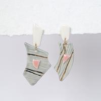 No5, TERRAZZO earrings, mis-matched earrings, gold white porcelain earrings, statement earrings, stainless steel pins, 24 car