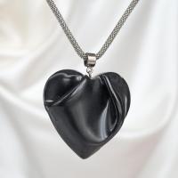 Black heart, porcelain, draped heart necklace, stainless steel, mesh chain, VanillaKiln, Valentines day, 18th anniversary,