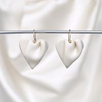 Draped heart earrings, gold fill wires, satin white glaze, pierced ears, 18th wedding anniversary gift, Valentine's day gift,