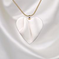 Draped porcelain HEART necklace, medium white porcelain heart, gold, stainless steel snake chain, Bride necklace, white satin