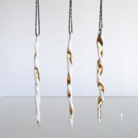 Christmas tree TWISTS, white porcelain, gold lustre, Christmas, tree decorations set, dark grey, speckled gold, grey cord, ha