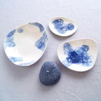 PEBBLE bowl, blue bubbles, white porcelain bowl, white ceramic bubble bowl, blue and white, bathroom bowl, candle bowl, ceramic bowl, bathroom storage, serving bowls, VanillaKiln,
