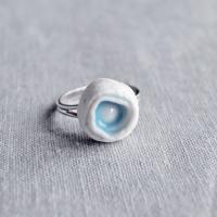 LINEN, ring, white porcelain, adjustable ring, celadon blue, 925 sterling silver, 18th anniversary, 8th anniversary, 12th ann