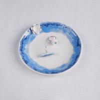 Water lily bathroom set, three piece set, bathroom accessories set, ceramic cup, porcelain tumbler, ceramic tumbler, blue white porcelain, reactive glaze, toothbrush holder, water cup, white porcelain cup, blue ceramic tumbler, ceramic toothbrush holder, 