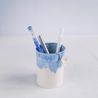 Water lily bathroom set, three piece set, bathroom accessories set, ceramic cup, porcelain tumbler, ceramic tumbler, blue white porcelain, reactive glaze, toothbrush holder, water cup, white porcelain cup, blue ceramic tumbler, ceramic toothbrush holder, 