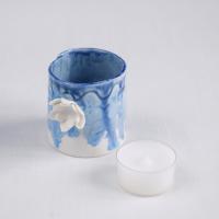 Water lily bathroom set, three piece set, bathroom accessories set, ceramic cup, porcelain tumbler, ceramic tumbler, blue white porcelain, reactive glaze, toothbrush holder, water cup, white porcelain cup, blue ceramic tumbler, ceramic toothbrush holder, 