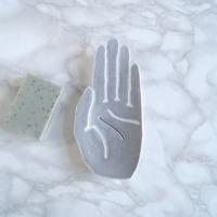 ceramic, HAND soap dish, white porcelain, blue grey, Vanillakiln, UK, porcelain hand, ceramic hand, grey soap dish,