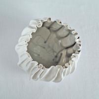 RUFFLED No7, white porcelain bowl, white artisan bowl, artistic bowl, freeform bowl, statement bowl, white fruit bowl, shelf 