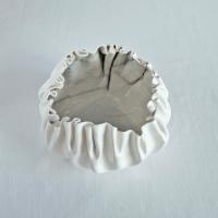 RUFFLED No7, white porcelain bowl, white artisan bowl, artistic bowl, freeform bowl, statement bowl, white fruit bowl, shelf 