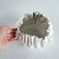 RUFFLED No7, white porcelain bowl, white artisan bowl, artistic bowl, freeform bowl, statement bowl, white fruit bowl, shelf 