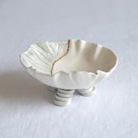 RUCHED No1, freeform bowl, porcelain jewellery bowl, white grey gold, VanillaKiln, UK, hand made jewellery dish, porcelain ri