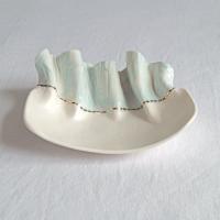 RUCHED No5, white porcelain, rectangular bowl, porcelain bowl, art bowl, ceramic bowl, blue, white, gold lustre, VanillaKiln,