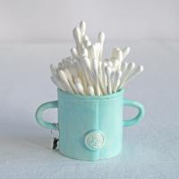 Buddy, cotton bud holder, choose pastel colour, white, mint, orange, pink, grey, porcelain face, ceramics with faces, face te
