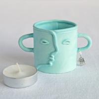 Buddy, cotton bud holder, choose pastel colour, white, mint, orange, pink, grey, porcelain face, ceramics with faces, face te