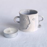 Buddy, cotton bud holder, tea light holder, white, mint, orange, pink, grey, porcelain, face, ceramics with faces, face teali