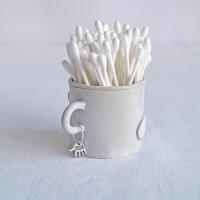Buddy, cotton bud holder, tea light holder, white, mint, orange, pink, grey, porcelain, face, ceramics with faces, face teali