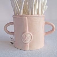 Buddy, cotton bud holder, choose pastel colour, white, mint, orange, pink, grey, porcelain face, ceramics with faces, face te
