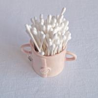Buddy, cotton bud holder, choose pastel colour, white, mint, orange, pink, grey, porcelain face, ceramics with faces, face te