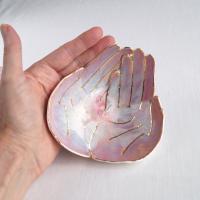 Luxury, OFFERING hands, ceramic bowl, white porcelain, soft red glaze, carat, gold lustre, lustre ware, Vanillakiln, uk, crys