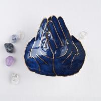 OFFERING hands, ceramic bowl, white porcelain, midnight blue, carat, gold lustre, lustre ware, Vanillakiln, uk, crystal stora