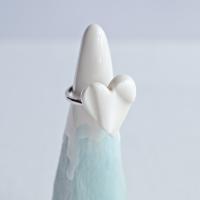 White porcelain heart ring, silver, VanillaKiln, UK, 18th wedding anniversary, porcelain gift, Valentines day gift, porcelain