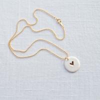 Love drop, love-drop, white porcelain, charm necklace, rondelle necklace, gold filled, bead chain, ball chain, VanillaKiln, 1