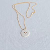 Love drop, love-drop, white porcelain, charm necklace, rondelle necklace, gold filled, bead chain, ball chain, VanillaKiln, 1