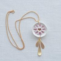 HEART blossom necklace, heart necklace, white porcelain, gold fill bead chain, Vanillakiln, 18th anniversary gift